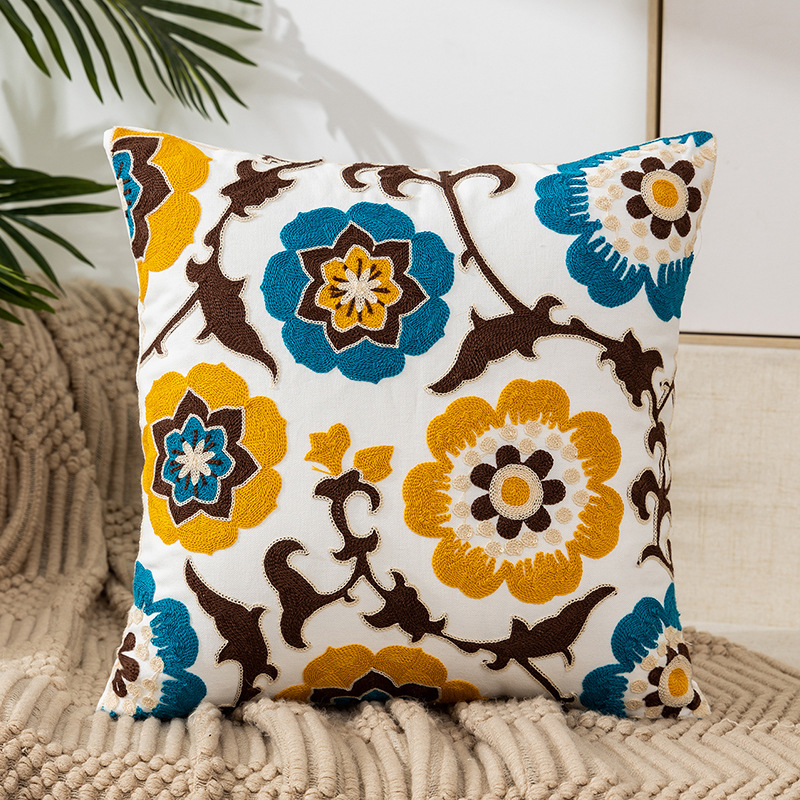 Embroidered Flower Plant Pillow